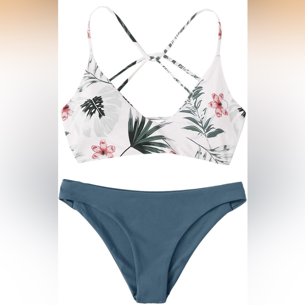 NWT SweatyRocks Women's Sexy Bathing Suit Floral Print Cross Back Bikini Set